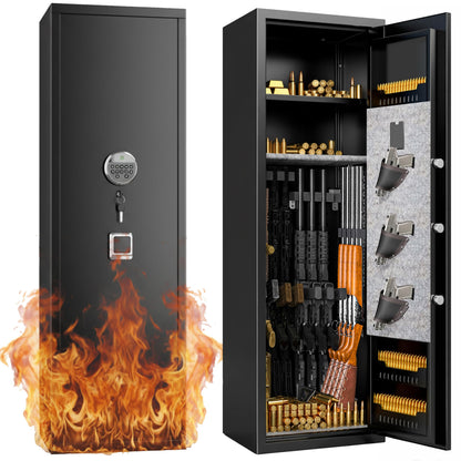 Gun Safe,Rifle Safe With Biometric Gun Safe, Heat-Resistant Heavy Duty Gun Safes, Large No-Assembly Rifle Safe for Home Defense with Adjustable Shelves, Black