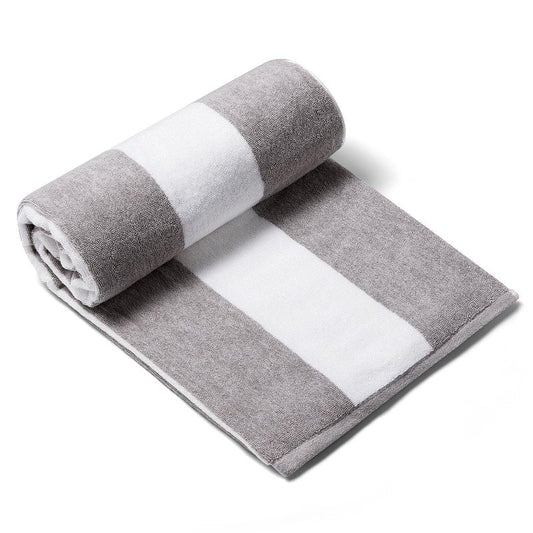 CLOWOOD Plush Oversized Beach Towel - Cotton 40 x 70 Inch Large Thick Charcoal Grey Striped Cabana Pool Swimming Towel