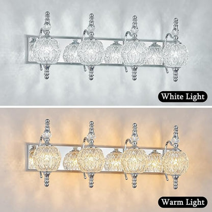 Modern Crystal Bathroom Vanity Lights Fixtures Over Mirror Chrome Vintage 4-Lights 28 Inch Bathroom Light Fixtures Glass Crystal Vanity Lights
