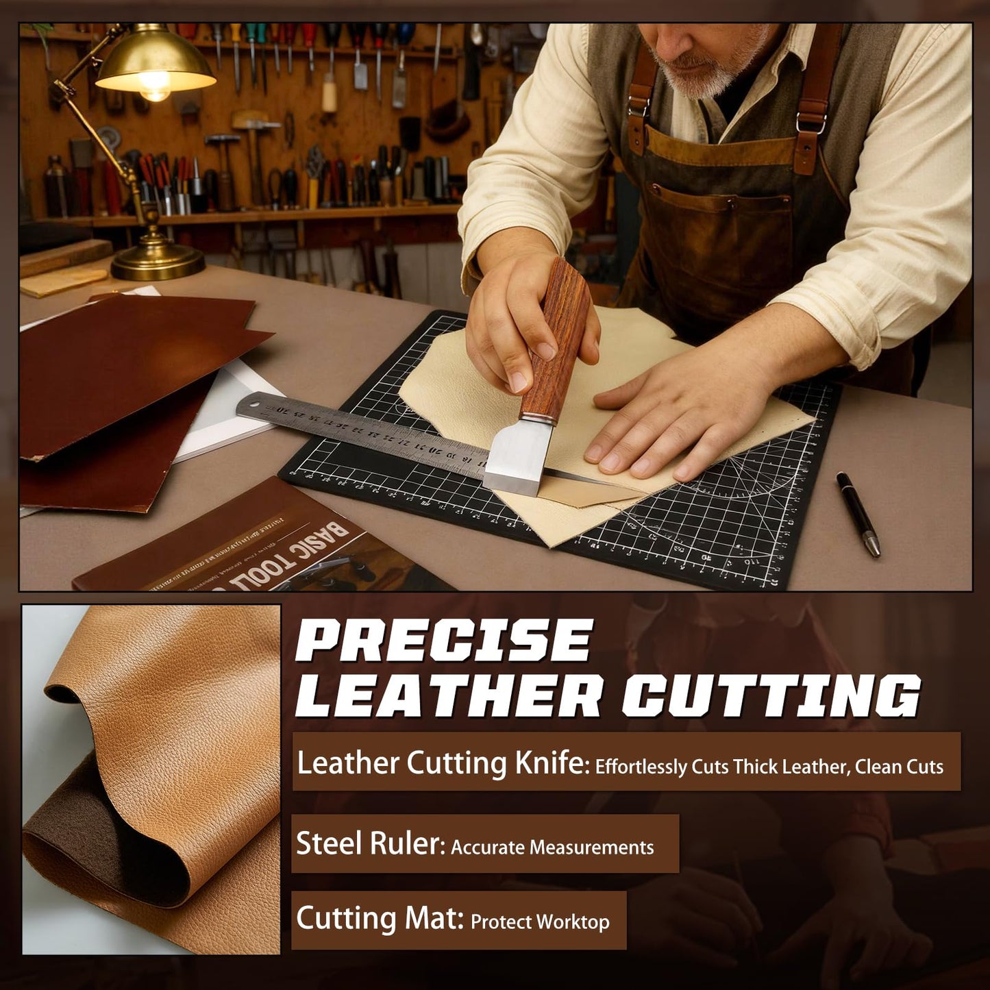 CBHGFEA Leather Working Kit, Leather Working Tools and Crafting Kit with Custom Storage Bag, Engraving, Cutting, Sewing, Stamping, Sanding Supplies for DIY Handicraft Making and Repair