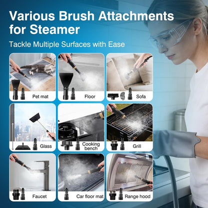 Steam Cleaner for Home & Car Detailing, 2500W High Pressure Portable Steamer with 6-Level Adjustable Steam, 15s Heat-Up, 9.8ft Long Hose, ANSI Z87.1 Goggles, 17-Pcs Kit for Tile, Grout, Hardwood