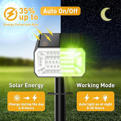Solar Color Changing Spot Lights Outdoor Waterproof IP68, [4 Pack/32 LED/7 Modes] 2-in-1 Landscape Spotlights, Auto On/Off Solar Powered Flood Lights for Outside Yard Garden Pathway Walkway