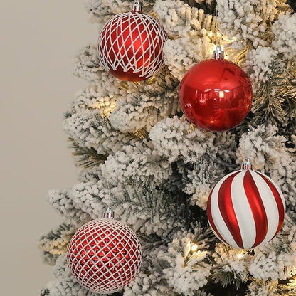 SHareconn 80mm Christmas Balls Ornaments,12PCS Colored Shatterproof Plastic Decorative Hanging Tree Decorations Baubles Set for Xmas Tree Decor Holiday Party Wedding Decoration with Lanyard, Red&White