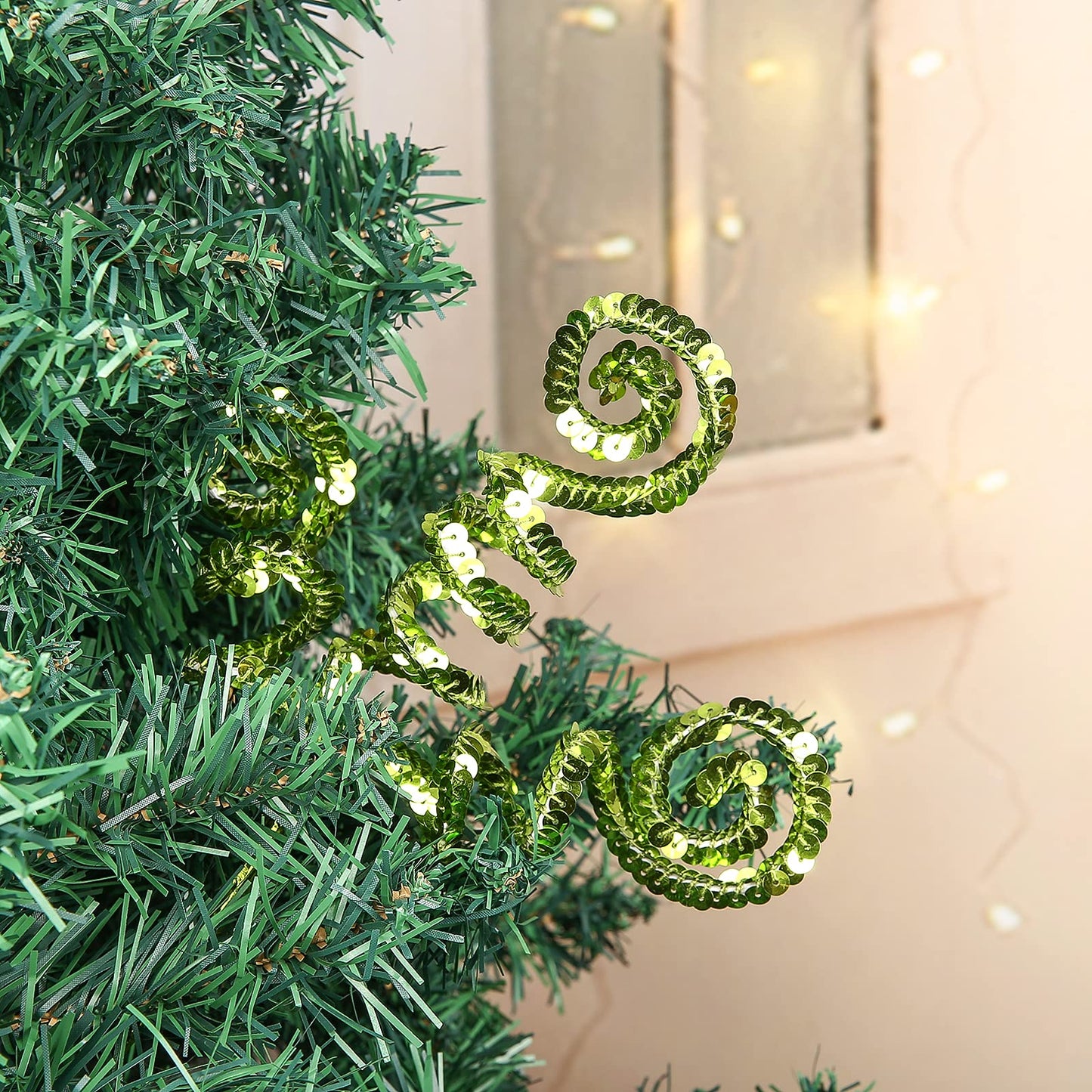 ZHANYIGY 6PC Set Green Christmas Decoration Picks,Sequins Candy Shape Curly Pick, Christmas Tree Decorations Home Office Party Decorations Gifts
