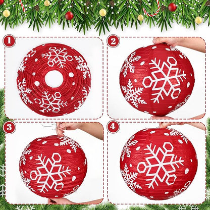 Bencailor 12 Pcs Christmas Hanging Paper Lanterns Set Decorative Christmas Party Lanterns Round Hanging Lamps for Xmas Home Decoration Supplies Props Graduation Holiday Decor(Snowflake, 12 Inch)