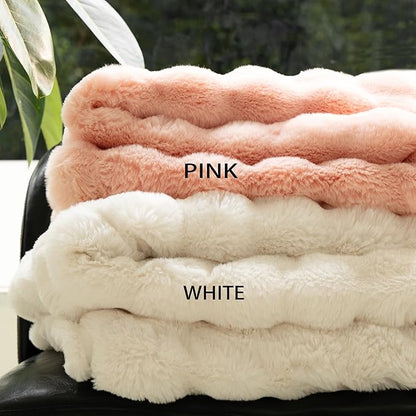 Luxury Faux Fur Throw Blanket 3D Bubble for Couch - Fluffy Blanket Double-Sided Non-Shedding, 50x60 Inches, Fits Bed/Car/Camping/Patio, Gift for Women,Room Decor,Pink