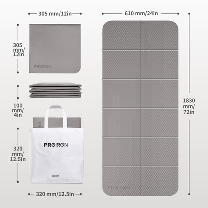 PROIRON Foldable 72"x24"x0.24"(6mm) TPE Travel Yoga Mat, Folding Mat Thick for Home Workout & Travel, Non Slip Yoga Mats with Carry Bag, Packable Pilates Mat for Home Gym, Pilates, Fitness, Stretching-Brown