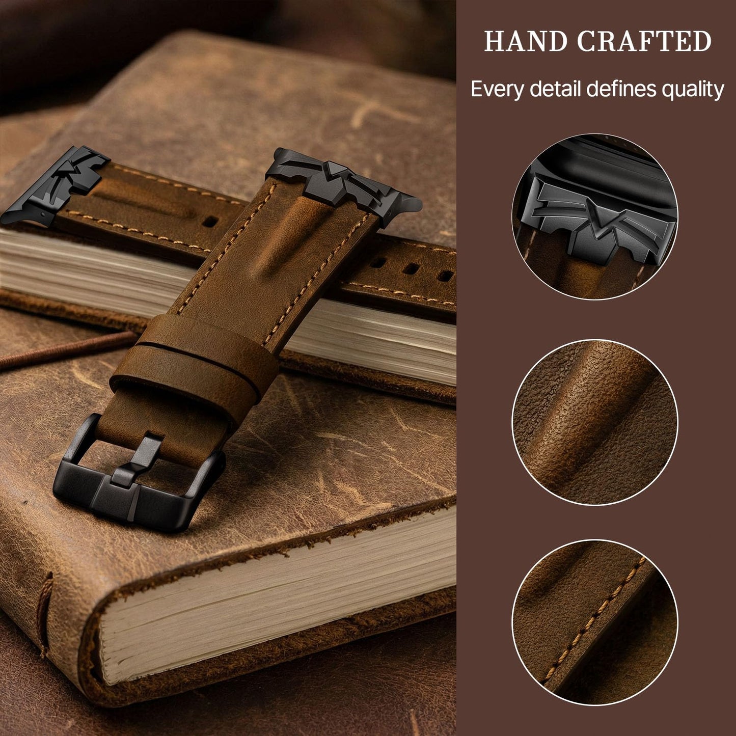 DABAOZA Leather Band Men Compatible for Apple Watch Ultra 3/2 Band 49mm 46mm 45mm 44mm,Genuine Leather Matel Replacement Strap for iWatch Ultra 3 2 1 Series 11 10 9 8 7 6 5 4 SE 3 2 1（Black/Walnut）