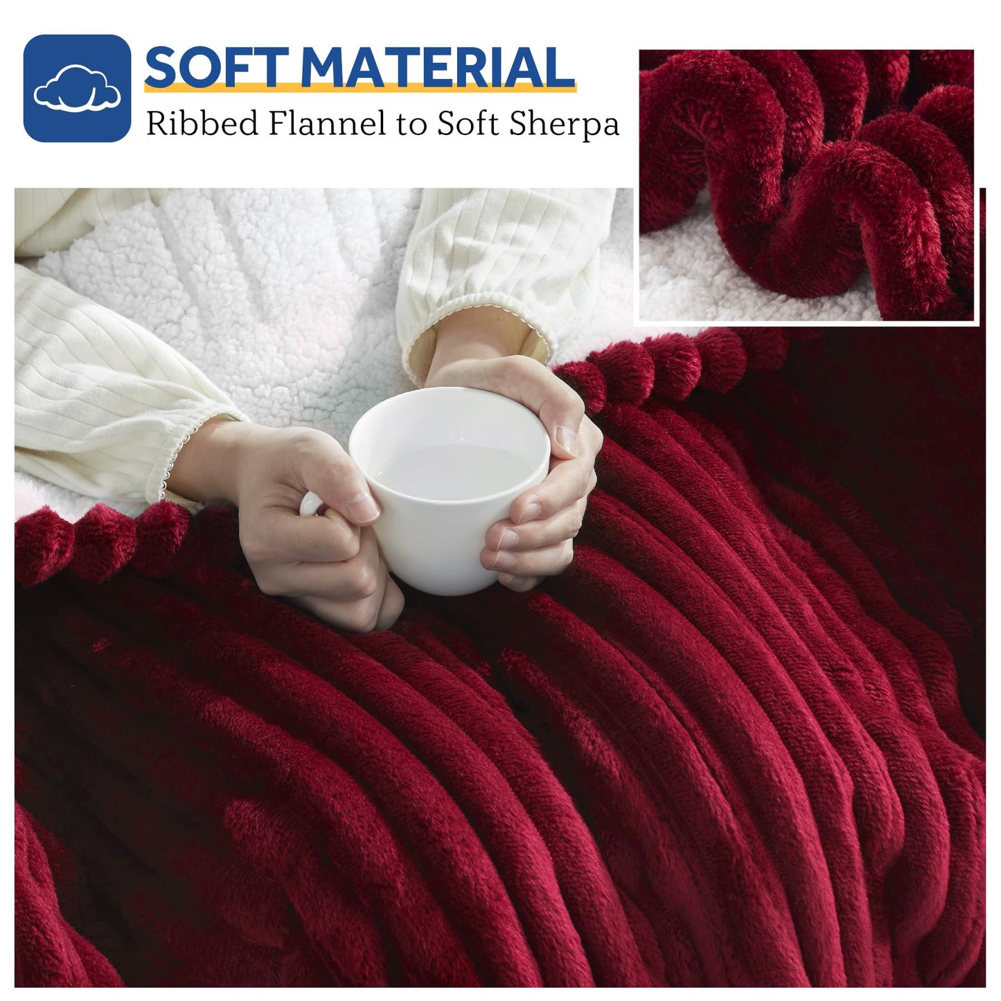 SEALY Electric Blanket Full Size, Soft Ribbed Flannel to Sherpa Reversible Heated Blanket with 10 Heat Settings & 1-12 Hours Auto-Off Overheat Protection, Machine Washable, 72"x84" Beige