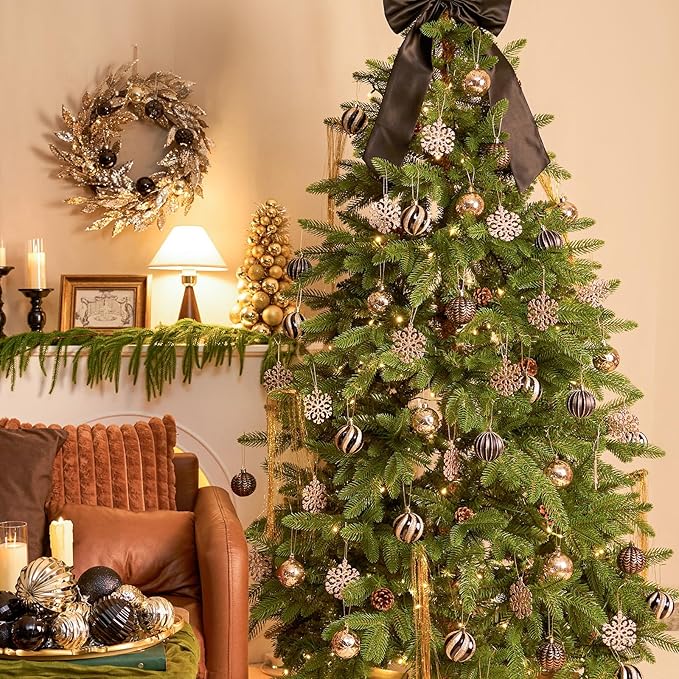JORNOY Christmas Balls Ornaments, 30ct Shatterproof Xmas Tree Decorations, Hanging Bulbs Baubles Set with String for Holiday Home Party Decor, 2.36 inch/60mm, Black&Gold