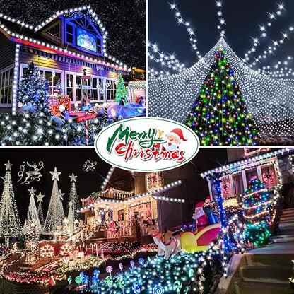 Hezbjiti 1000 LED 403 FT Christmas String Lights Outdoor, 8 Lighting Modes IP44 Waterproof Fairy Lights with Timer and Dimmable Function for Home Party Tree Decorations (Cold White, Clear Wire)