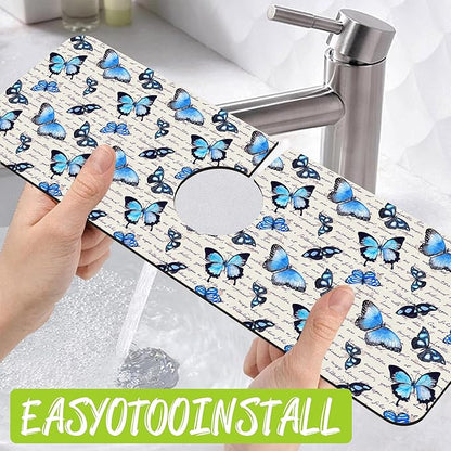 Sink Splash Guard Faucet Mat Watercolor Butterflies Absorbent Fast Drying Mat