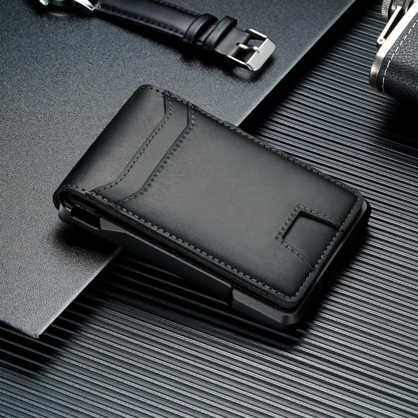 furid Genuine Leather Wallet for Men: Slim RFID Minimalist Wallets with Money Clip - Smart Pop Up Credit Card Holder for Front Pocket - Gifts for Husband Father on Birthday Anniversary
