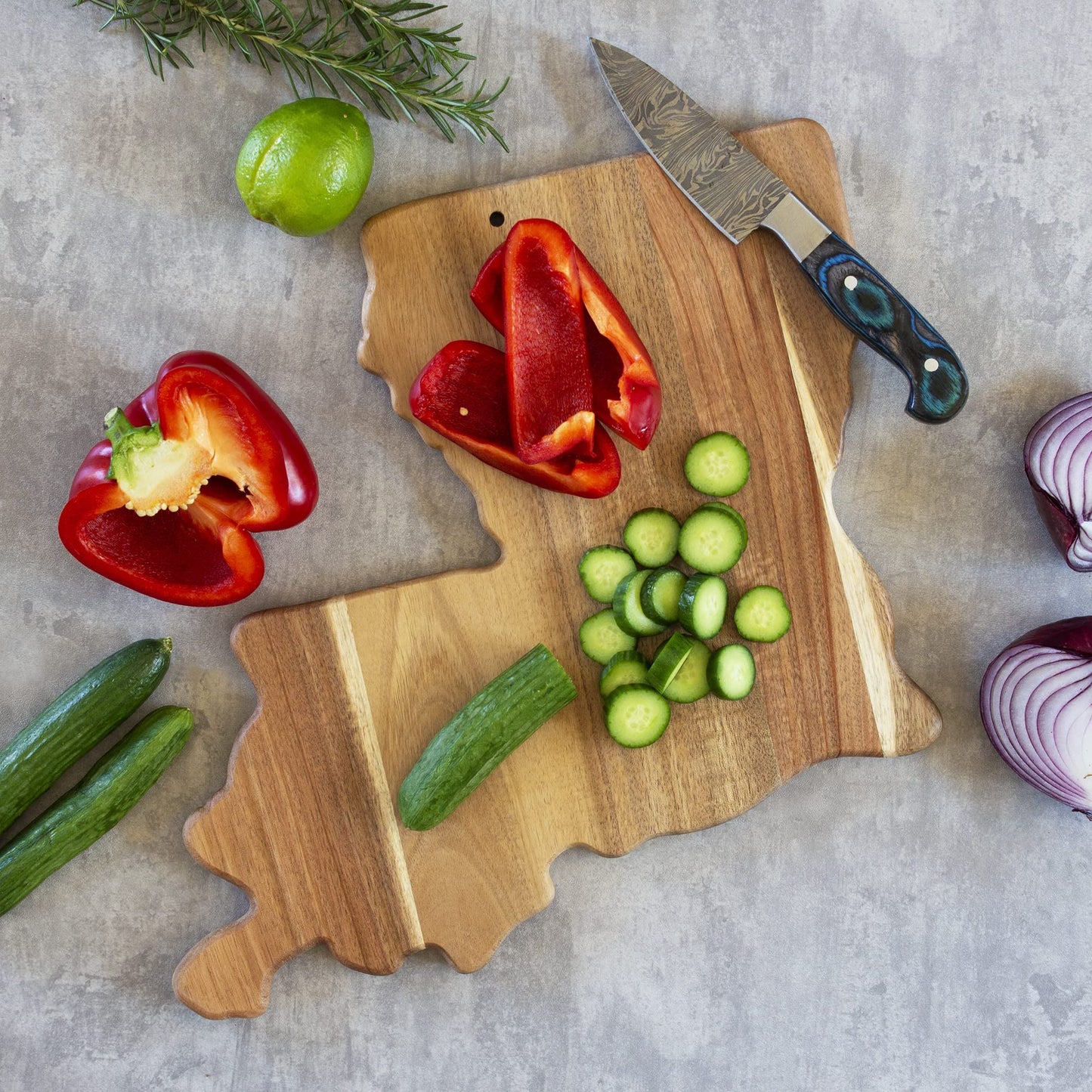 Totally Bamboo Rock & Branch Origins Series Louisiana State Shaped Cutting Board and Charcuterie Serving Tray, Includes Hang Tie for Wall Display