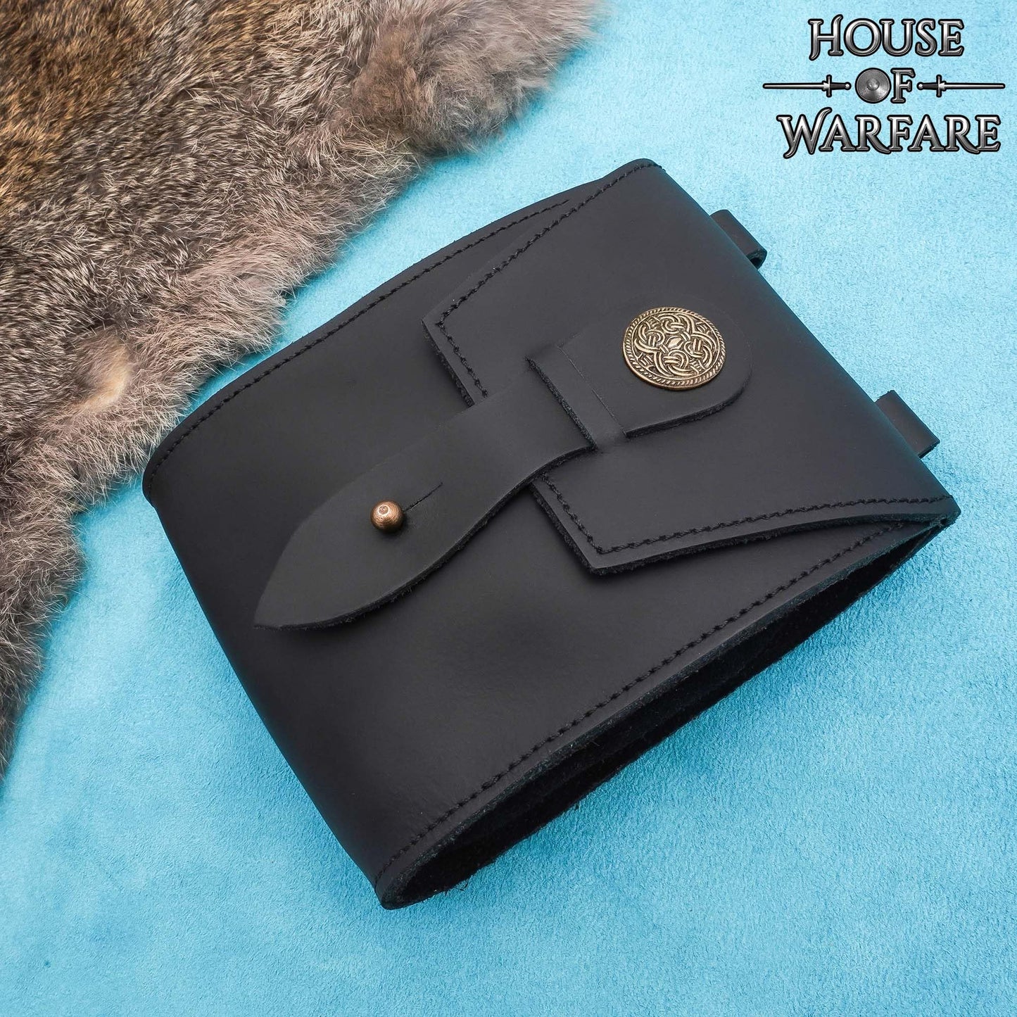 House of Warfare Medieval Leather Belt Pouch Granada – Spanish Style Waist Bag with Brass Closure for LARP, Ren Faire & Costume (King’s Archer Bag)