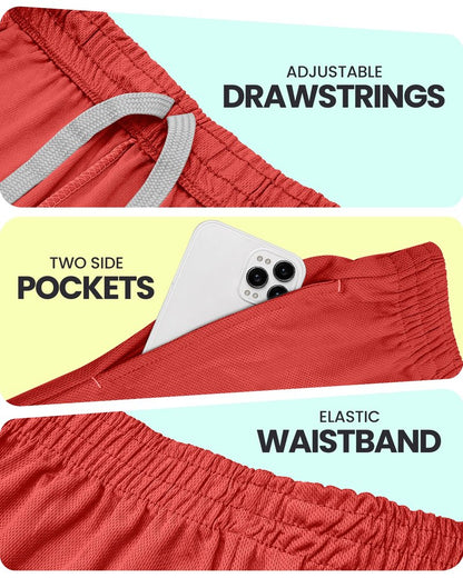 NY Threads Men's Athletic Shorts Quick Dry Loose-Fit Lightweight Running Workout Gym Shorts with Pockets, XX-Large, Red