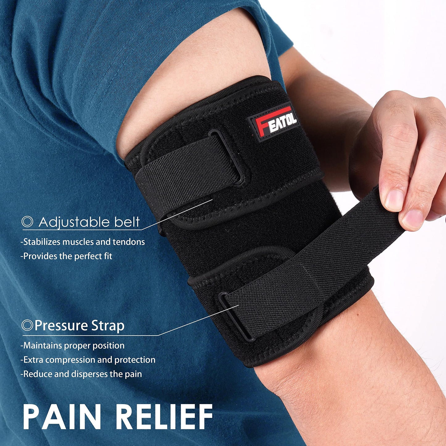 FEATOL Bicep Tendonitis Brace Compression Sleeve Support, Upper Arm Brace Tricep Bicep Support Bands for Men and Women, Arm Wrap Pain Relief for Muscle Strains and Inflammation(Black, Large)
