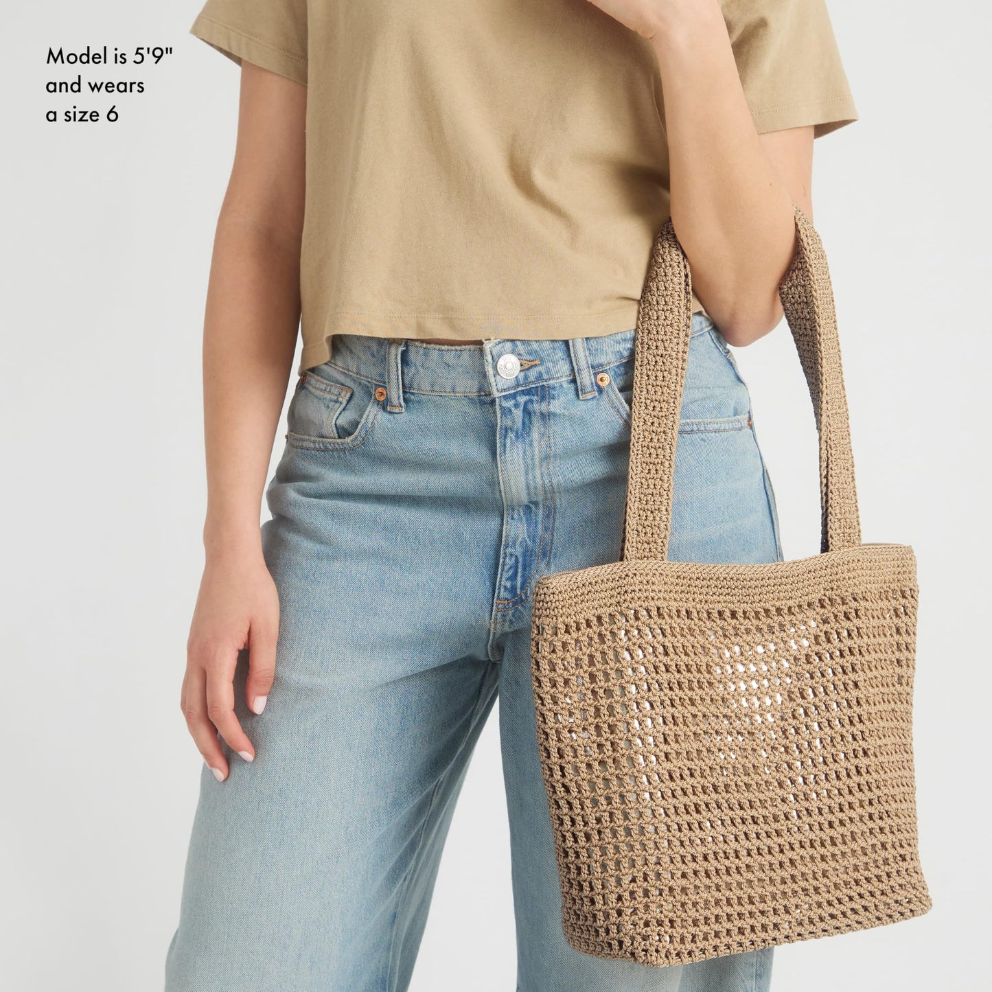 The Sak Casual Classics Tote Bag - Hand Crochet Woman's Purse For Everyday, Travel, Beach Bag - Handbag With Shoulder Straps - Bamboo with Gold Metallic Accents