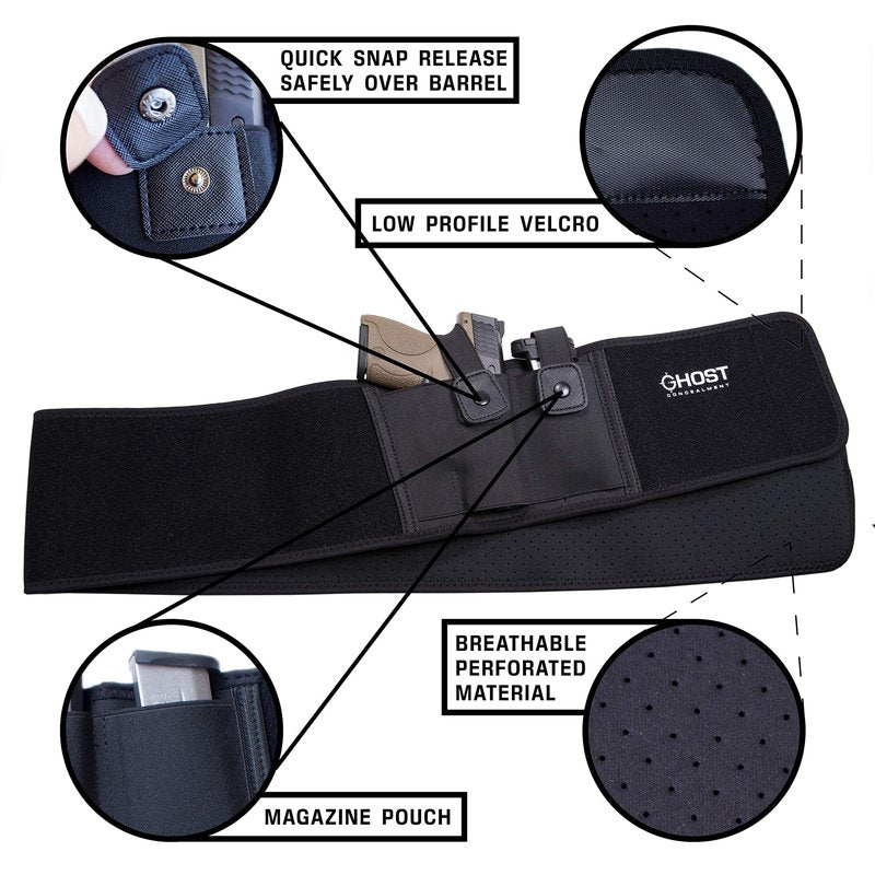 Belly Band Holster for Concealed Carry, Belly Gun Holster for Men Women, Waistband Holster, Airsoft Holster Fits Glock 19 17 42 43, Smith Wesson, Taurus, Ruger (M (40" and Under), Left)