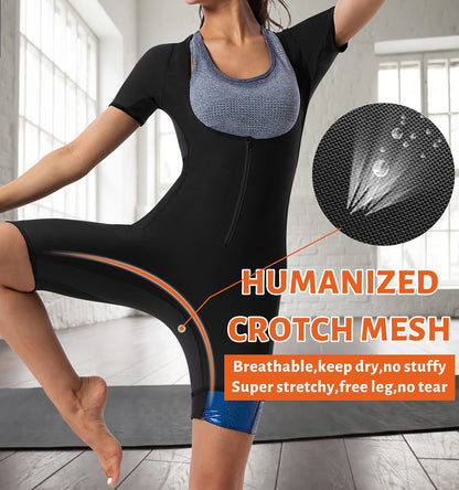 QZSH Women Sauna Suit Sweat Shirt Slimming Vest Hot Top Jumpsuit Shapewear,Armpit and Crotch Mesh（BH7008-01-XL）