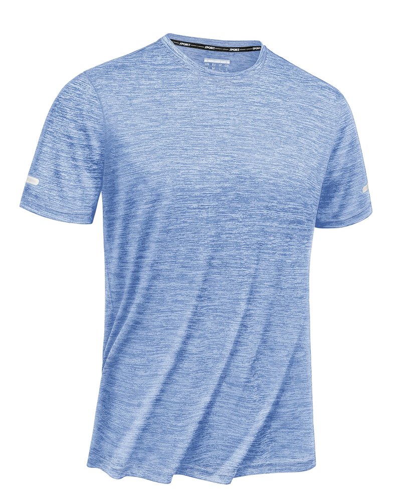 TACVASEN Workout Shirts for Men Short Sleeve Running Gym Athletic Dry Fit Shirts for Men Quick Dry Moisture Wicking Shirts for Men Light Blue