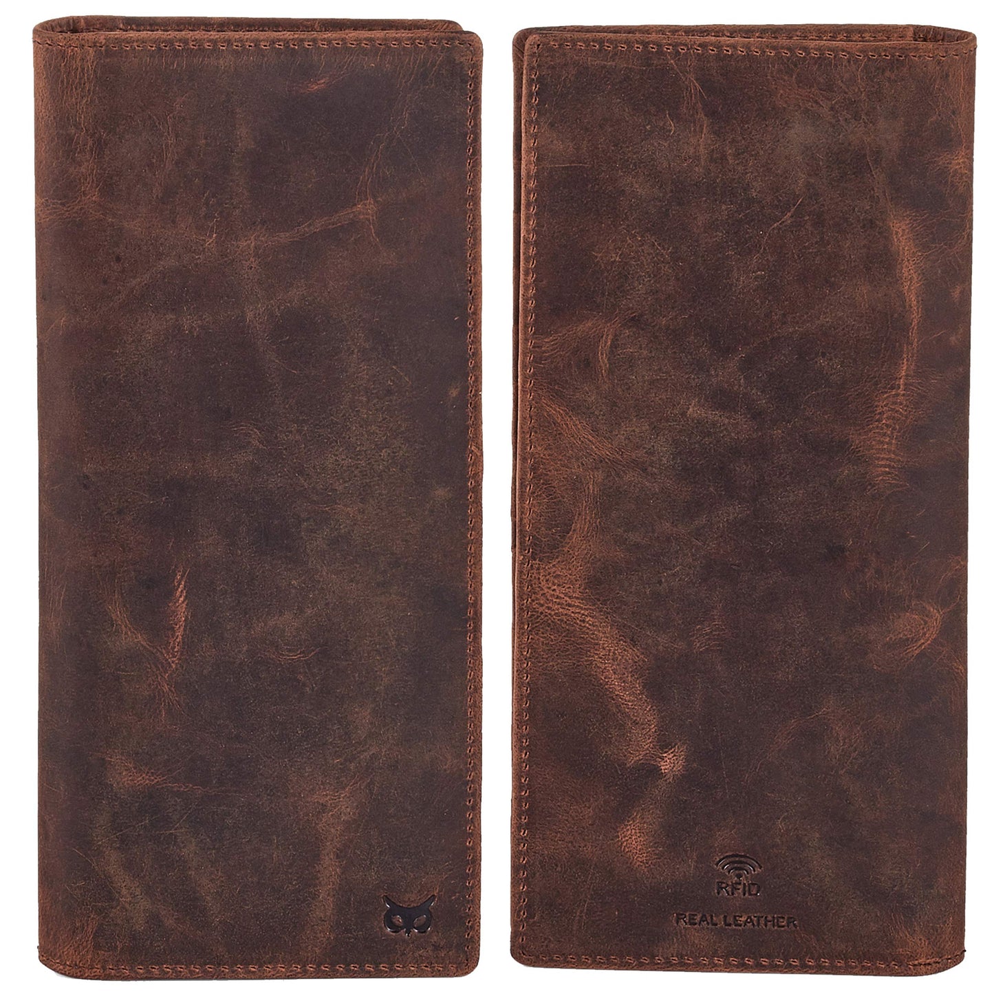 Long Wallet for Men Women Real Leather Bifold RFID Stylish Slim Handmade 2 ID Window Credit Card Holder in Gift Box (Cognac, Crazy Horse)