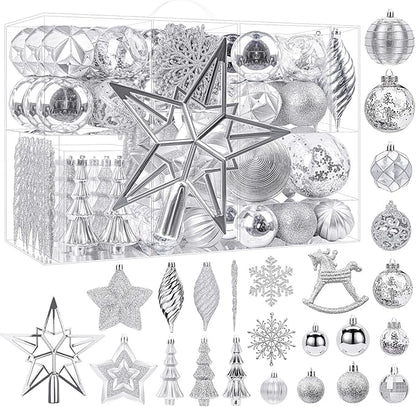 SHareconn 100pcs Christmas Tree Decorations Ornaments Set, Shatterproof Plastic Baubles Decorative Balls for Xmas Tree Decor Holiday Wedding Party, Sliver