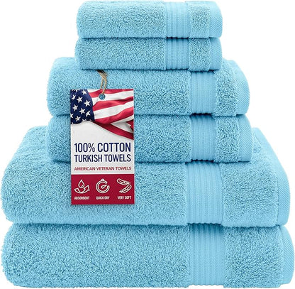 American Veteran Towel, 100% Cotton Turkish 6 Piece Towel Set Luxury Towels Set