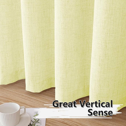Tollpiz Linen Curtains Bedroom Rod Pocket Semi Sheer Curtain Burlap Light Filtering Thick Linen Drapes for Living Room, 54 x 84 inches Long, Cream Yellow, Set of 2 Panels