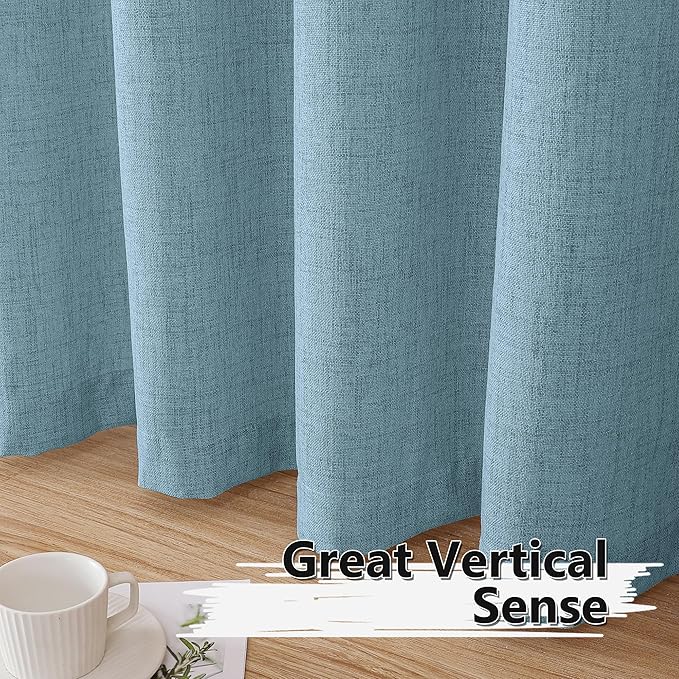 Tollpiz Short Linen Curtains Living Room Rod Pocket Semi Sheer Curtain Burlap Light Filtering Thick Linen Drapes for Bedroom, 54 x 54 inches Long, Dusty Blue, Set of 2 Panels