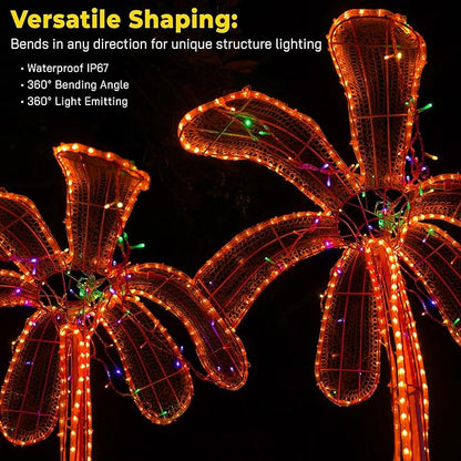 WYZworks 3312LEDs 300ft LED Outside Rope Lights, Outdoor ETL Certified Waterproof Permanent 360 Degree Flexible Bend & Light Emitting, Connectable, Christmas Palm Tree Exterior Landscape, Orange