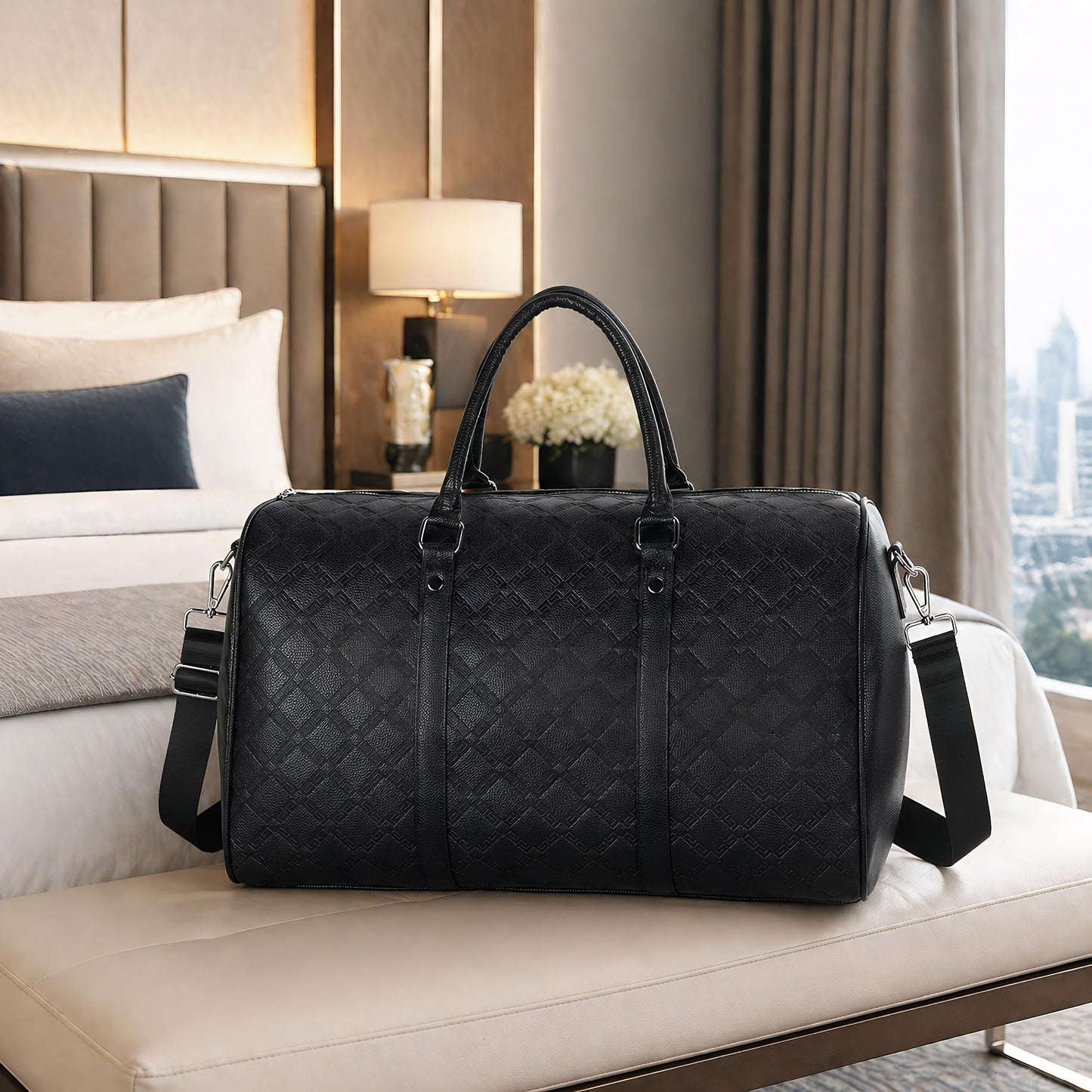 Vegan Leather Gym Duffle Bag for Travel, Sports, Fitness & Workout, Large Overnight Weekender Bag for Men & Women