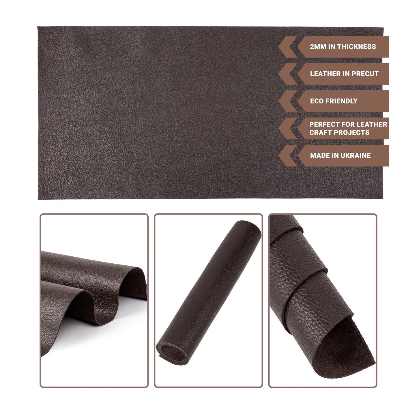 Shkira 24''X12'' Genuine Dark Brown Dotted Leather Sheets for Hobby Workshops - Tooling Square - 2.0MM Thick Genuine Top Full Grain Oil Tan - Thick Leather Pieces