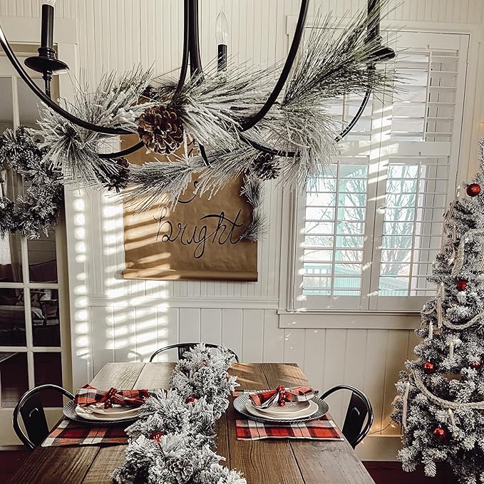 Fraser Hill Farm 24" Wreath and 6-Ft. Garland Set, Snow Flocked with Pinecones, FFCH002SET-0SN