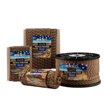 HERCULES 750lb Paracord 4mm 11 Strands Tactical Parachute Cord, 50' 100' 250' 1000' Utility Rope for Camping, Survival, Outdoor Gear (Camouflage, 50FT)