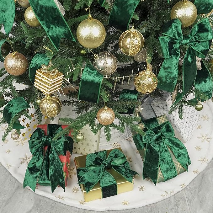 MEEDEE Green Velvet Wired Ribbon 2.5 inch Crushed Velvet Christmas Ribbon 10 Yards for Christmas Tree Decoration, Wreath Supplies, Crafts Bow, Gift Wrapping, Wedding Decor and Accents