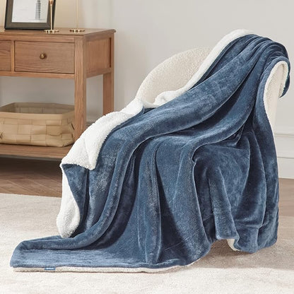 Bedsure GentleSoft Sherpa Fleece Throw Blanket for Couch - Thick and Warm Throw for Men, Soft Fuzzy Plush Blanket for Winter, Slate Blue, 50x60 Inches