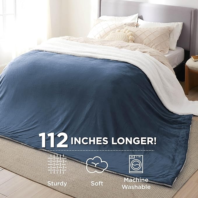 Bedsure GentleSoft Sherpa Fleece Oversized Cal King Blankets for Bed - Thick and Warm Throw for Men, Soft Fuzzy Plush Large Blanket for Winter, Slate Blue, 112x98 Inches