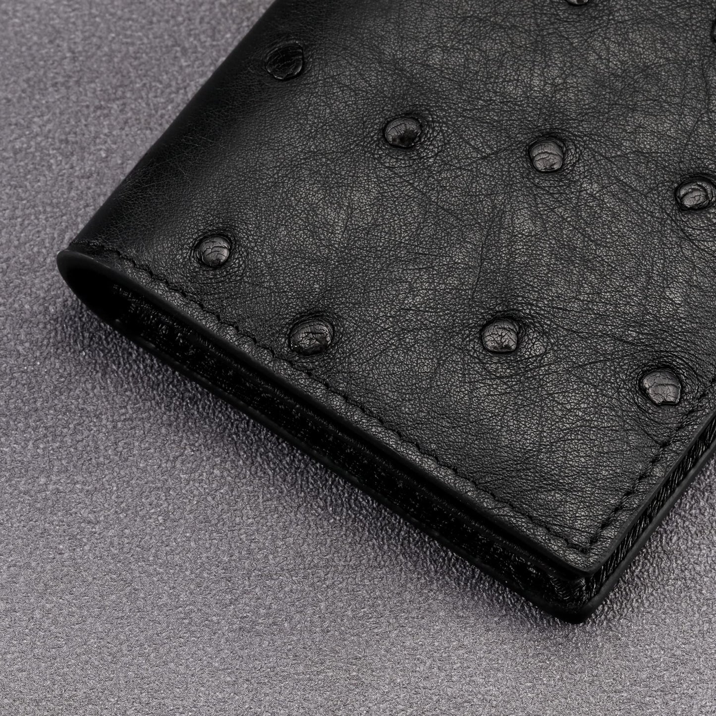 HISCOW Leather Business Card Case Holder for Men & Women, Italian Calfskin (Ostrich Black)