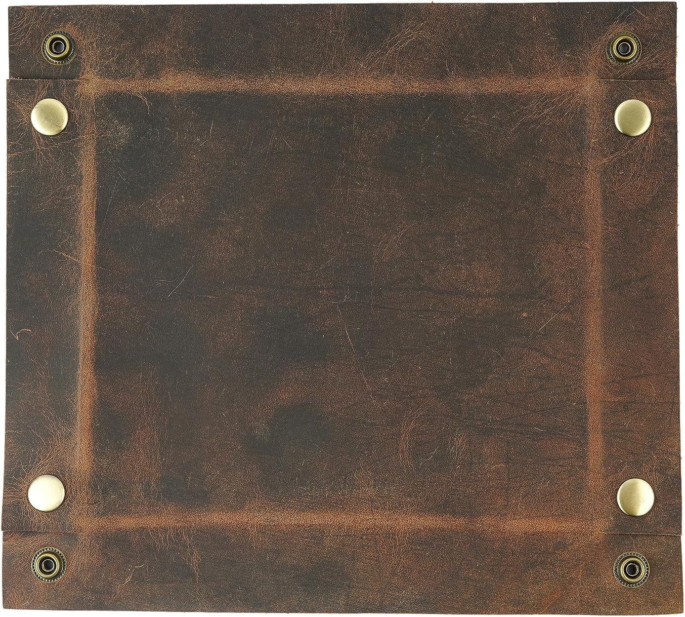 PavinCrafter Leather Valet Tray for Men & Women – Handmade Catchall Organizer for Keys, Wallet, Coins, Jewelry, Watch | Premium Full-Grain Leather EDC Tray with Brass Rivets for Desk (Brown)