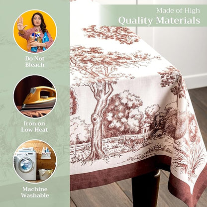 Maison d' Hermine Table Cloth Rectangle Table 100% Cotton 54 x 72 Inches Fall Tablecloth Reusable Everyday Use for Thanksgiving Christmas Decorations Dining Farmhouse Party (Holy Jouy - Brown)