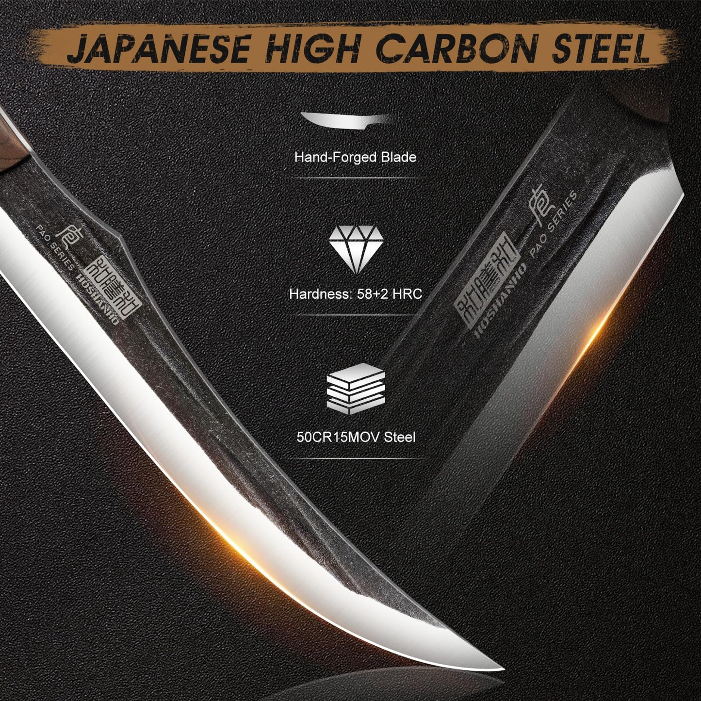 HOSHANHO Butcher Knife Set, 3-Piece Ultra Sharp Kitchen Knife Set, Hand Forged High Carbon Steel Meat Cleaver Knife & Slicing Knives & Boning Knives for Home & Camping & BBQ Gift with Men