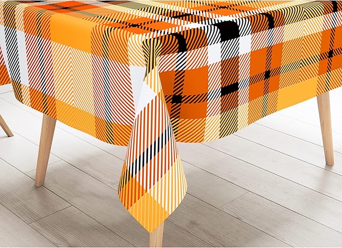 Fall Tablecloth 54"x108" Rectangle Orange Black Buffalo Plaid Fabric Tablecloth Dining Table Cover for Fall Autumn Thanksgiving Harvest Kitchen Farmhouse Outdoor Picnic Camping Party Decor Supplies