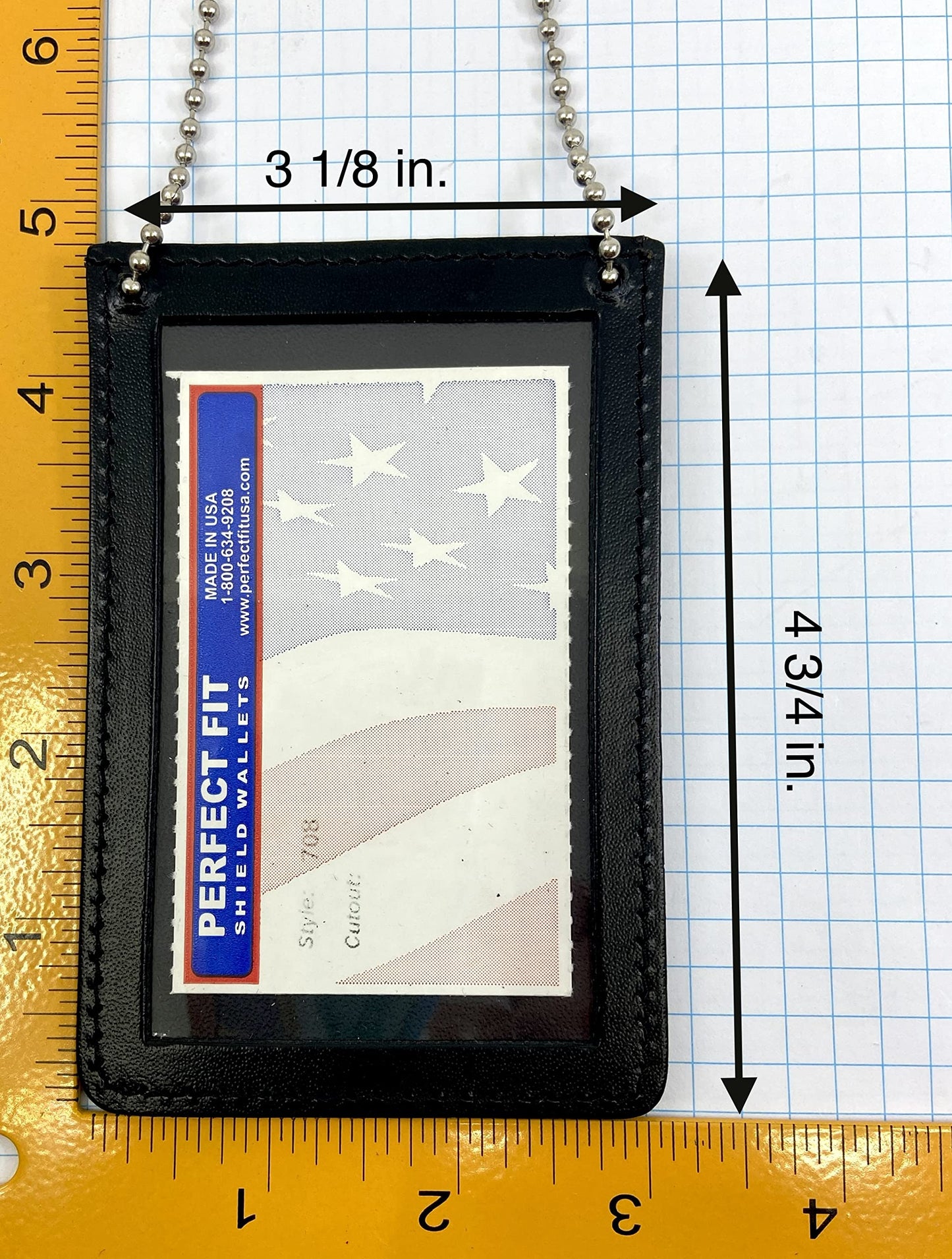 Neck Chain Double Sided ID Holder with 2 Clear Picture ID Windows, Leather Badge for Credential Pass to Wear Around The Neck for Police Law Enforcement, Business, Factory Worker (Black) (Vertical)