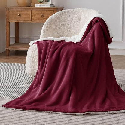 Bedsure GentleSoft Sherpa Fleece Throw Blanket Twin Size for Couch - Thick and Warm Throw for Women, Soft Fuzzy Plush Twin Christmas Blanket for Winter, Burgundy, 60x80 Inches