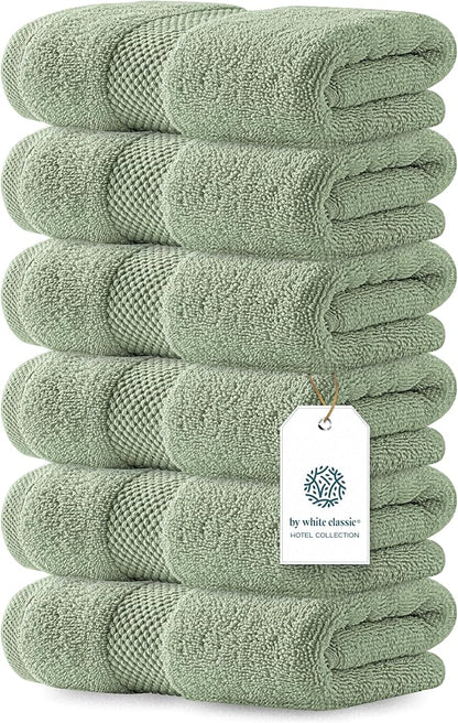 White Classic Luxury Light Green Hand Towels