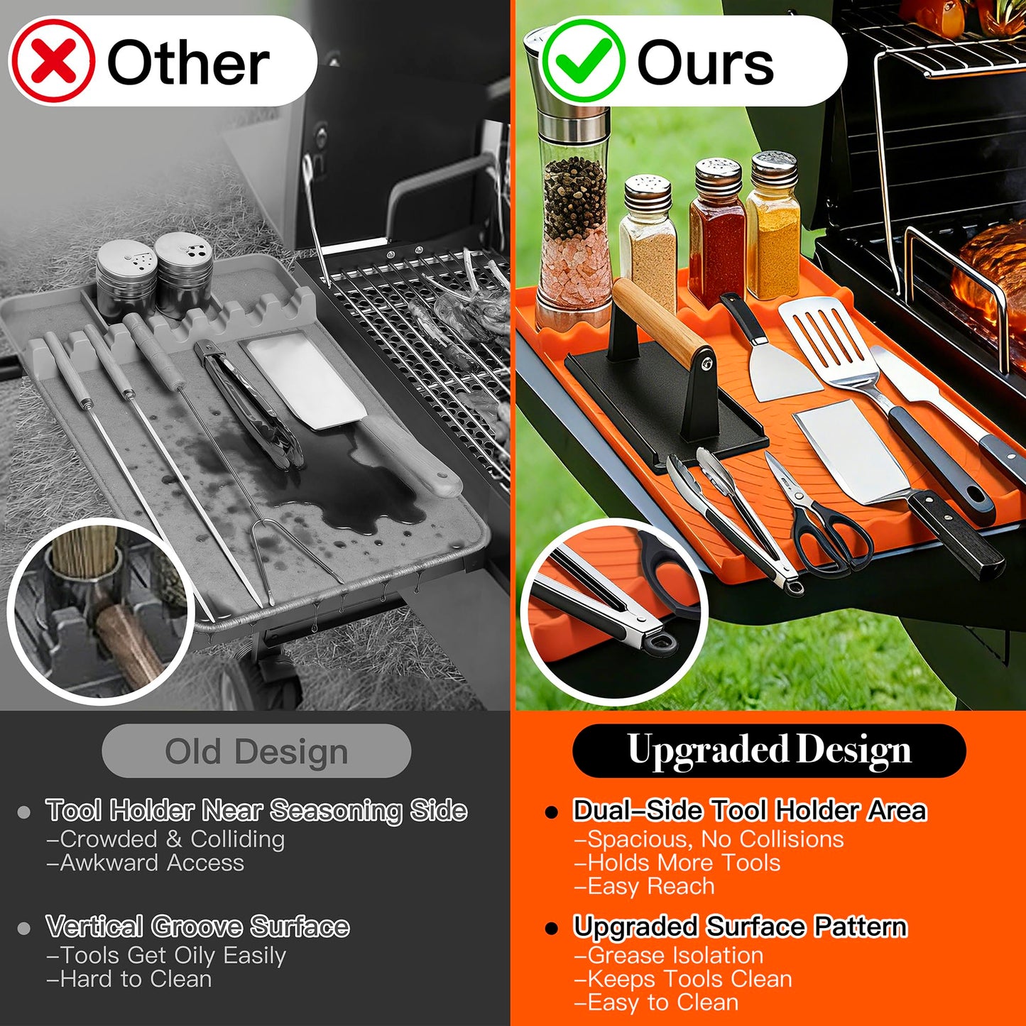 Silicone Grill Mat for Blackstone - BBQ Griddle Tools Side Mat with Drip Pad, Griddle Tools Mat for Outdoor Kitchen Countertop, BBQ Grill Accessories Gifts for Men (Orange)