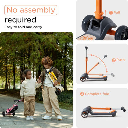 KUB 3-Wheel Toddler Scooter with LED Light-Up Wheels, Adjustable Height Handlebar, Lean-to-Steer, Extra-Wide Anti-Slip Deck - Easy-Fold Design for Boys & Girls Ages 2+