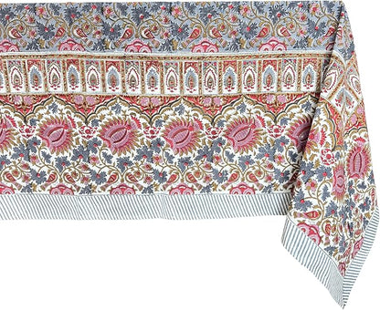 ATOSII Bella 100% Cotton Square Summer Tablecloth, Indian Block Print Floral Table Cloth I Dining Parties Weddings Outdoors Holidays 60 X 60 Inches, 4 Seater I Grandmillennial Farmhouse Boho