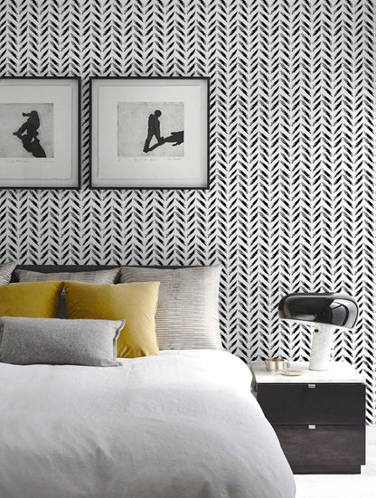 Micpolo Black and White Peel and Stick Wallpaper Modern Self-Adhesive Contact Paper Thicken Waterproof Easy to Clean Decorative Removable Wall Paper Herringbone for Bedroom Bathroom 17.3in x 78.7in